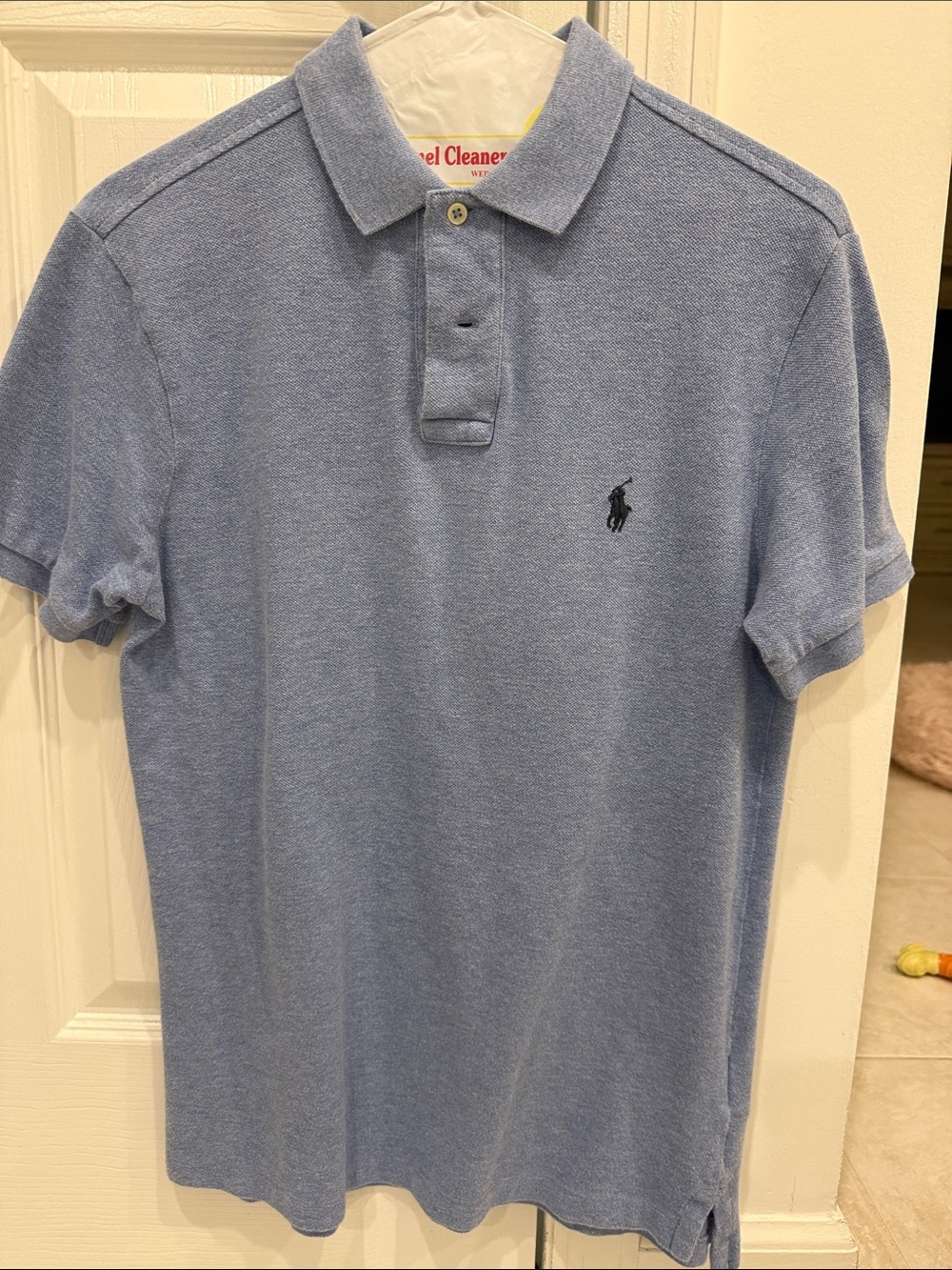 Ralph Lauren Men's Heather Light Blue Polo with Navy Pony. Slim fit. Size S/P